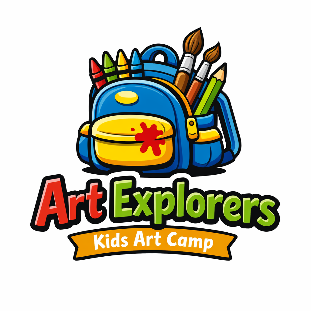 A watercolor painting set with bright colors in the foreground, with children in the background working on art projects at a table.