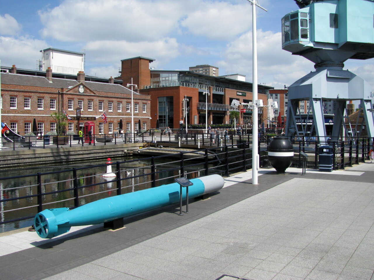 Mk 8 torpedo and Mk 17 moored mine at Gunwharf Quays (formerly HMS VERNON)