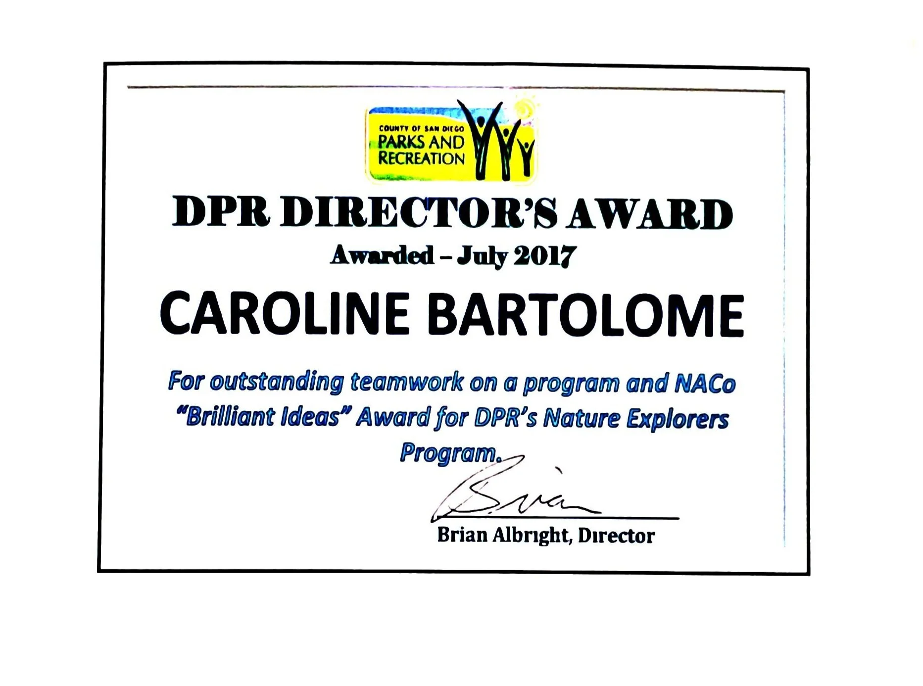July 2017 - Director's Award