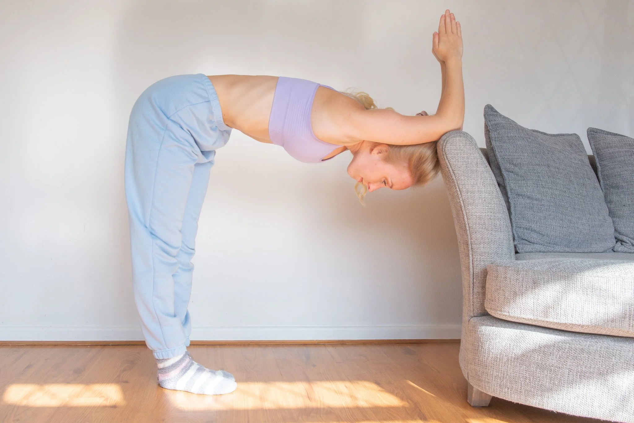 kathryn during her online at home shoulder flexibility class.
