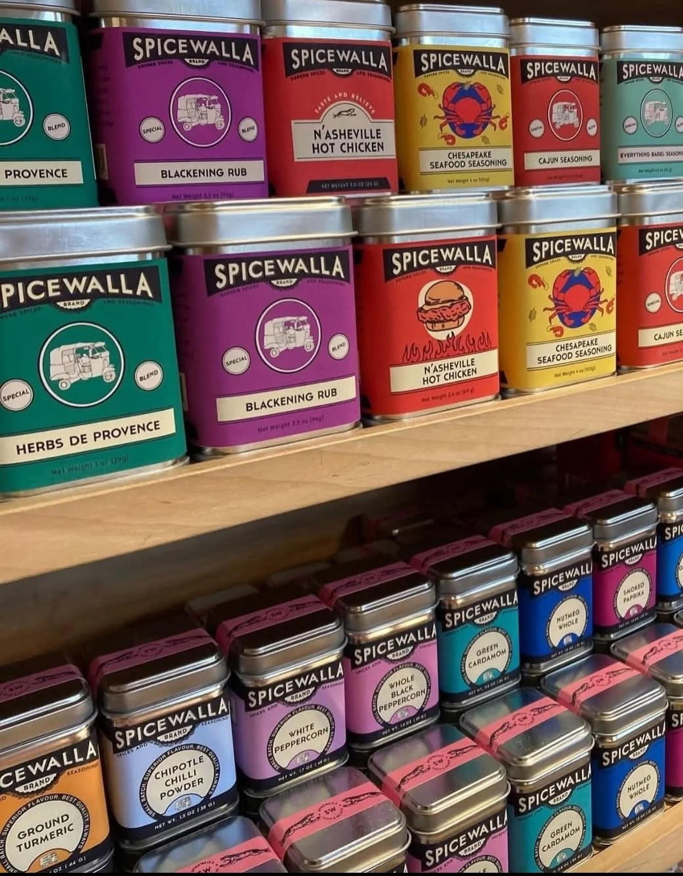 Spicewalla! Colorful little tins packed with all sorts of spicy goodness.