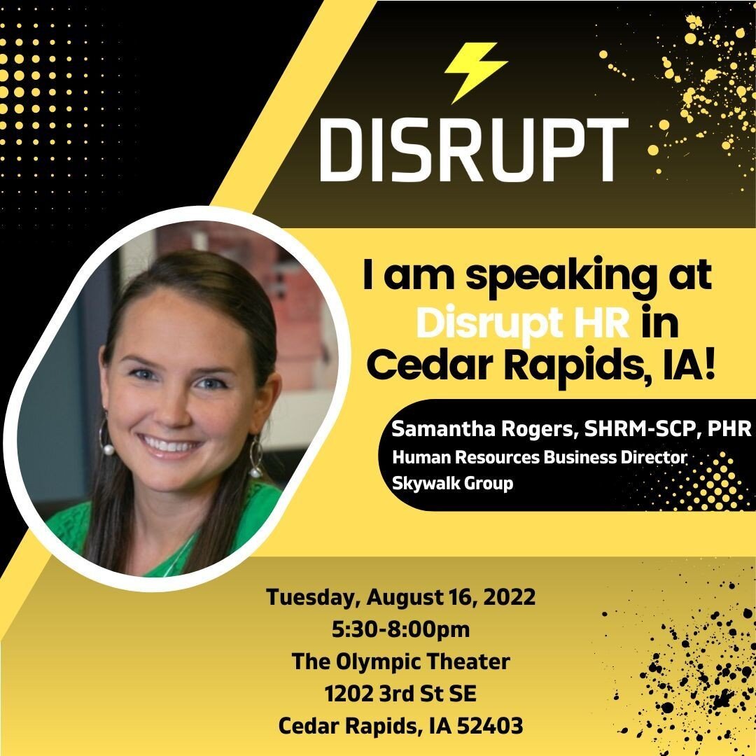 Join our talented, fantastic Human Resources Business Director Samantha at #DisruptHR on Tuesday, August 16! 13 presenters, 5 minutes each, a wealth of great, informative HR content.

Sign up today: https://lnkd.in/gkNwvca3
(Link in bio)