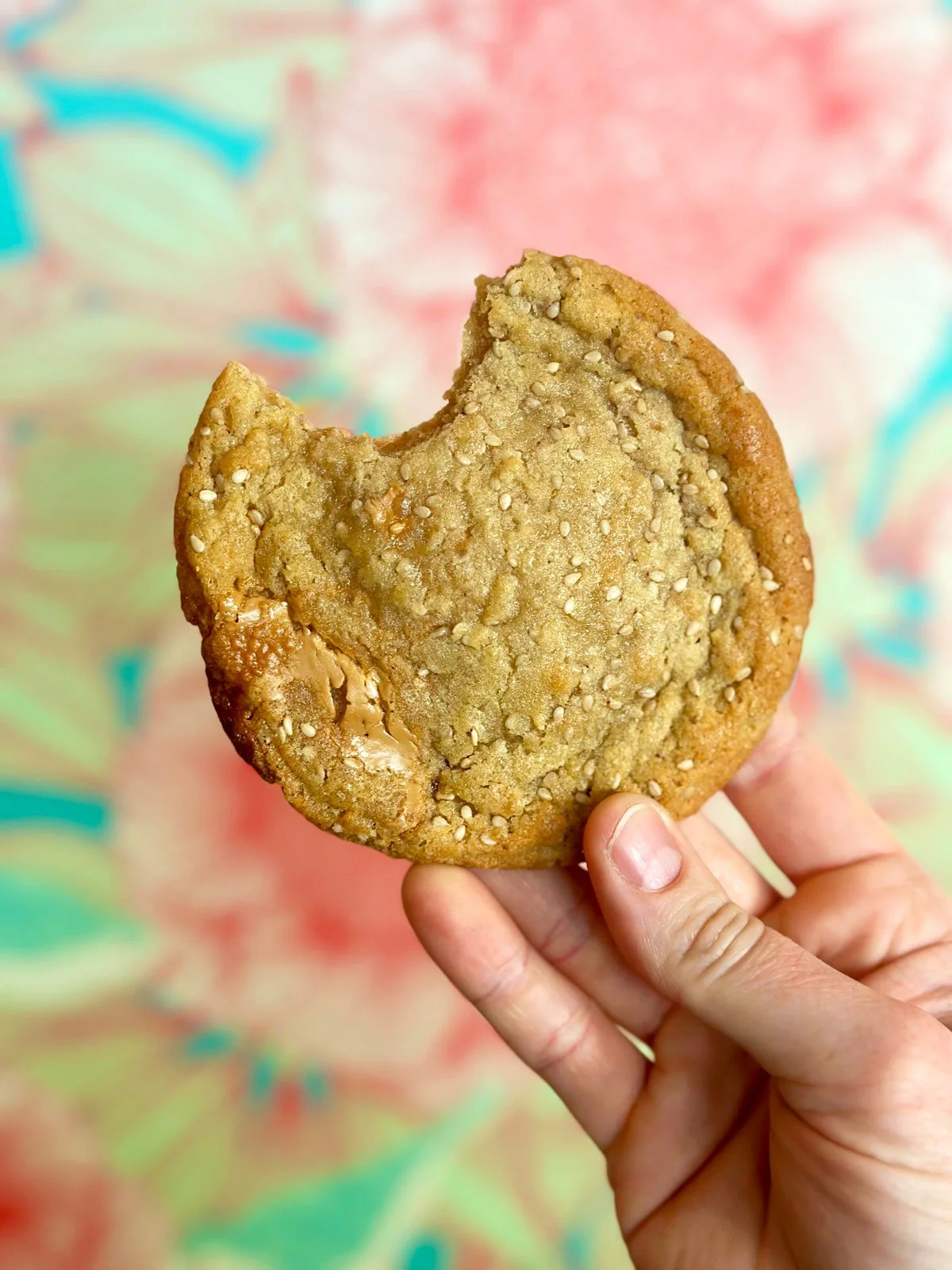 Close-up of a hand holding a cookie