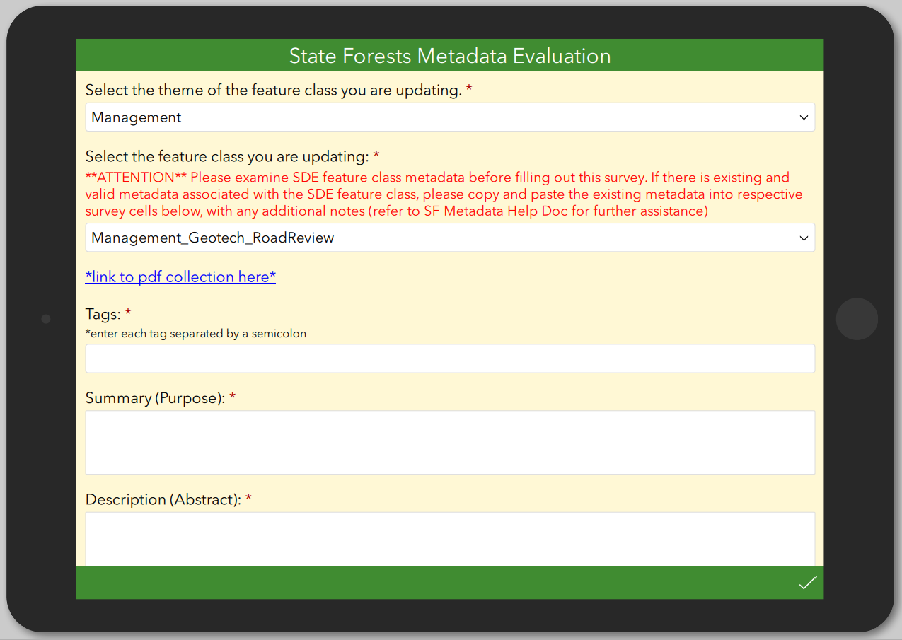 Survey123 Solution for Metadata Analysis