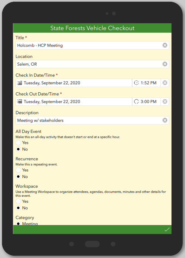  This survey is an example of my proactive style of project management.  After attending a division wide meeting at my place of employment, I noticed a unit that I don’t collaborate with was using a static excel table to check out vehicles for off-si