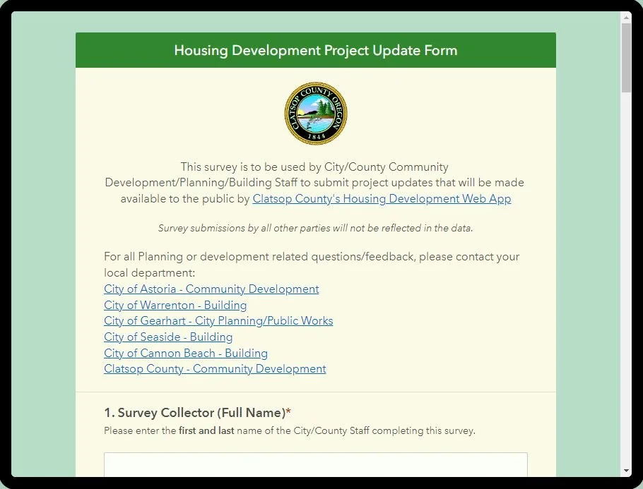 Clatsop County Housing Development Project Update Form