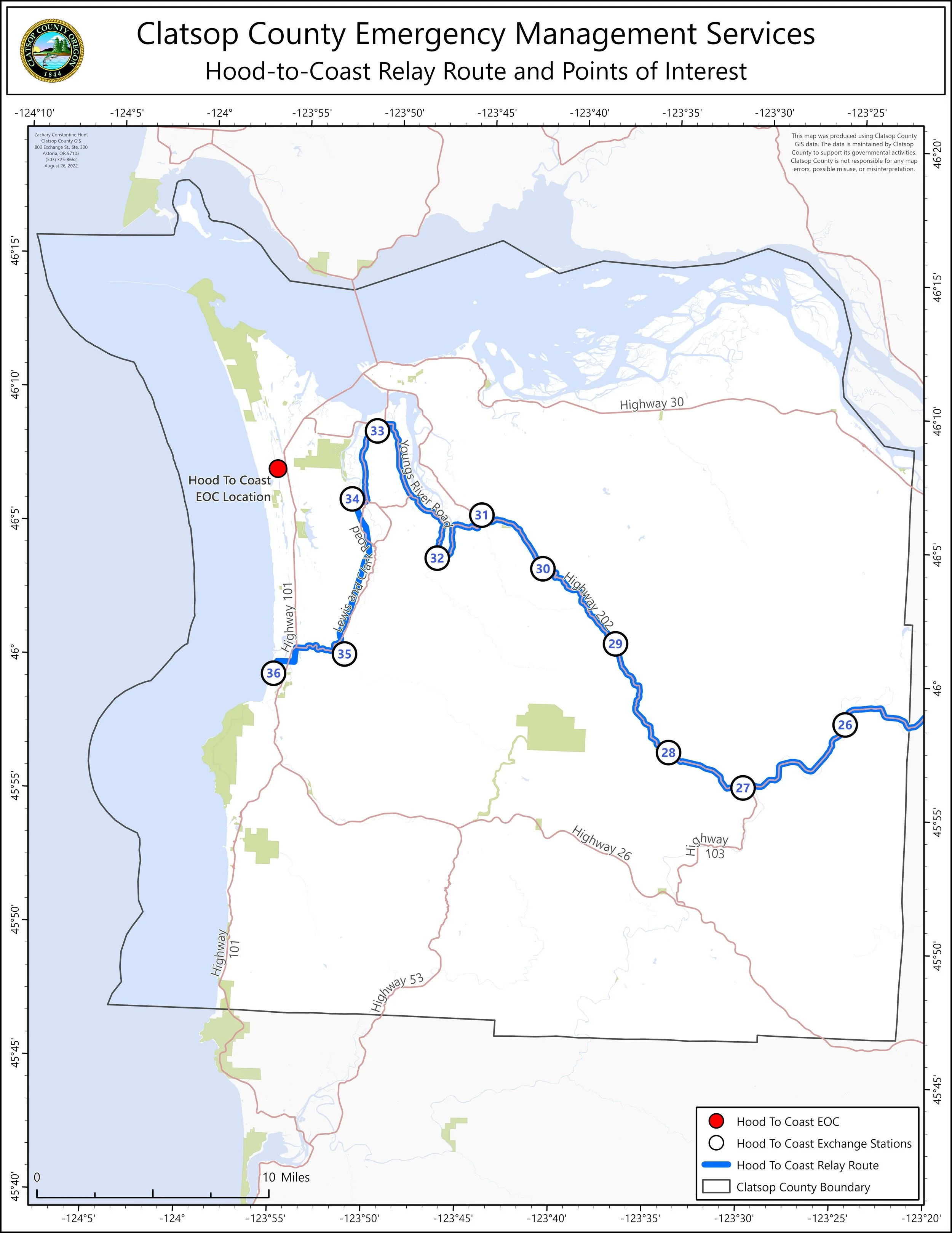 Hood To Coast Emergency Services Map