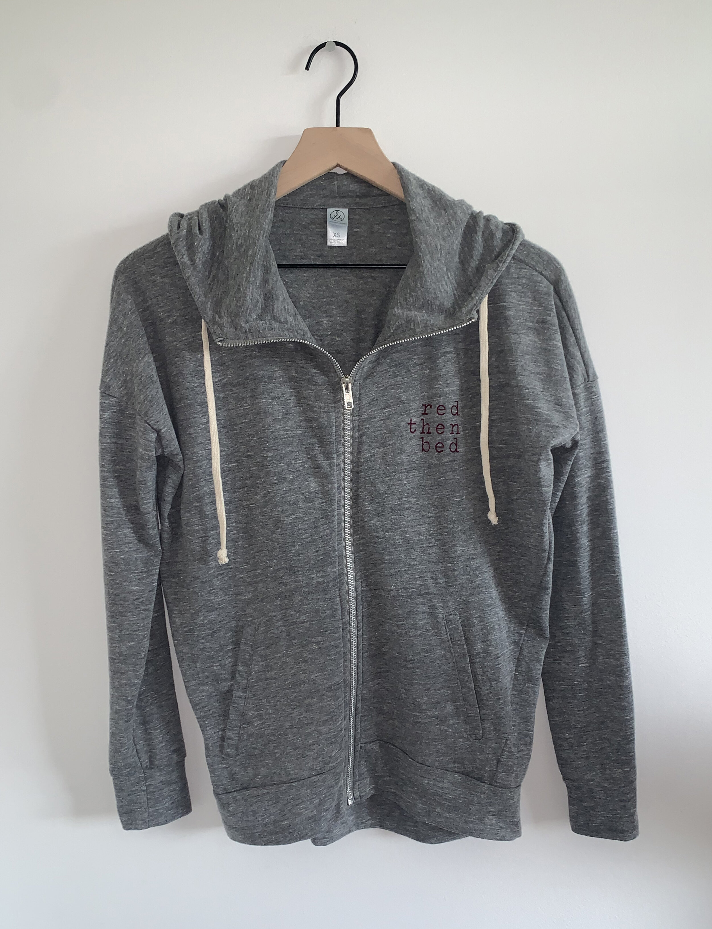 "Red then bed" on our "Favorite" Grey Zip-up Hoodie