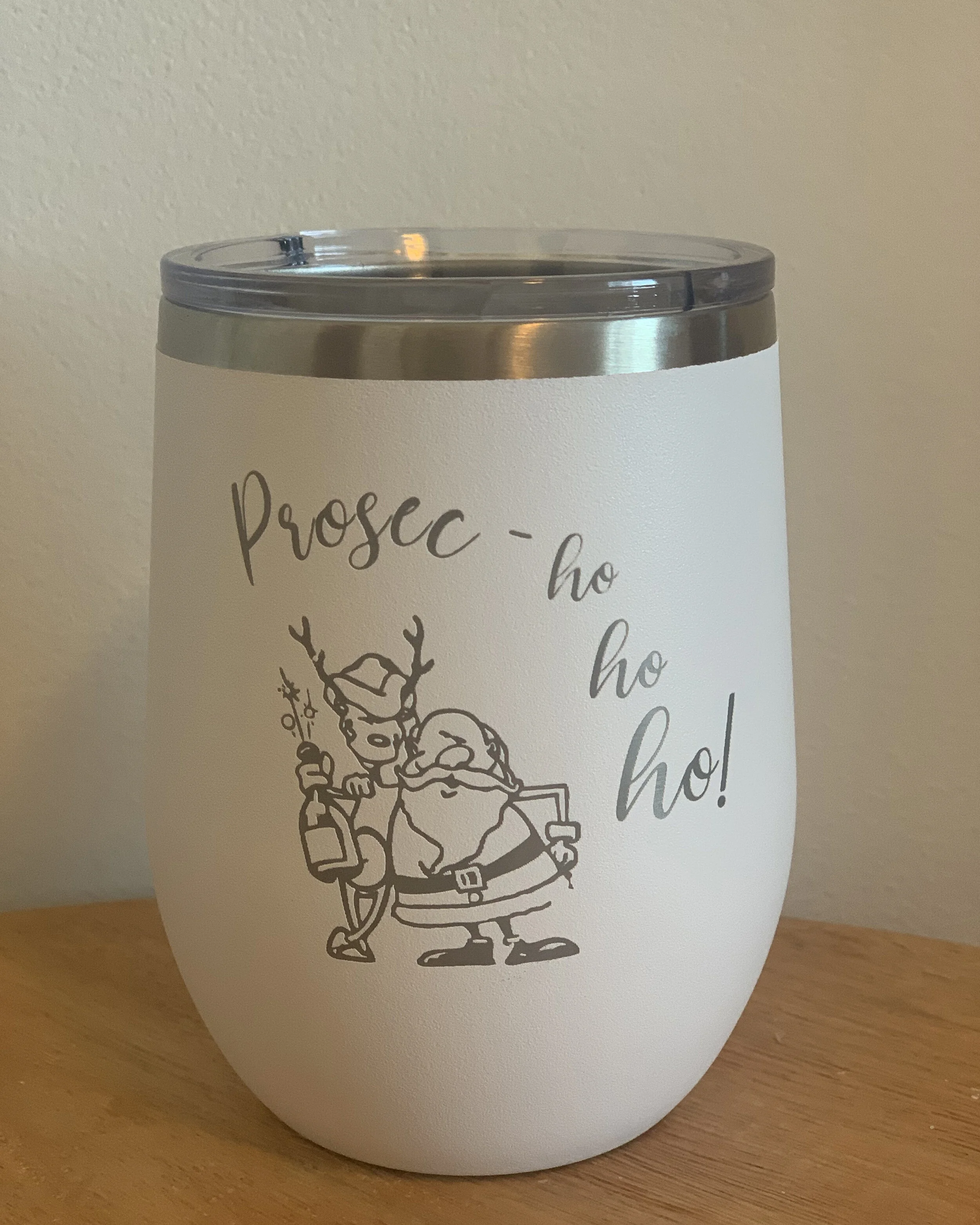 "Prosec Ho Ho Ho" wine glass