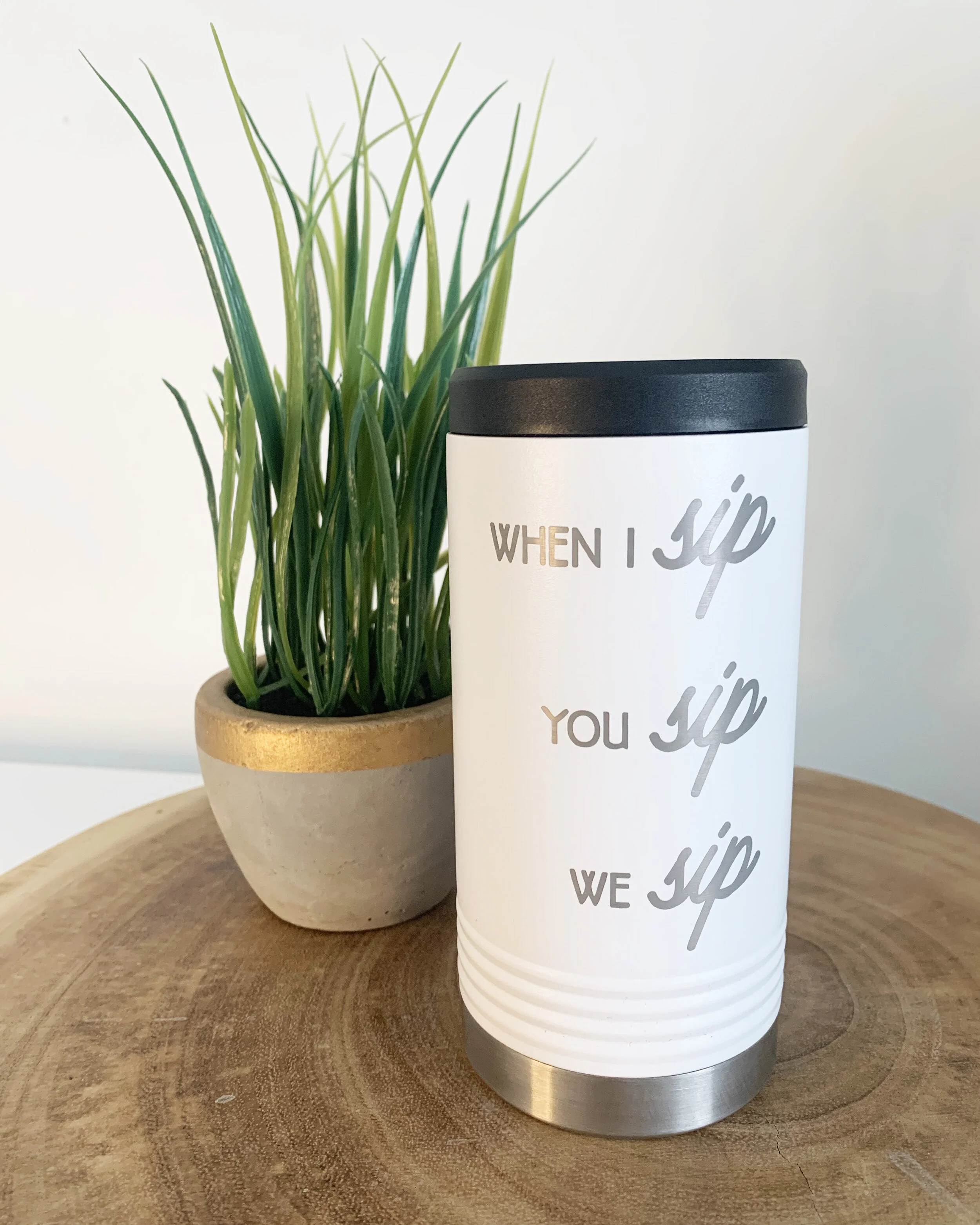 "Sip" skinny can koozie