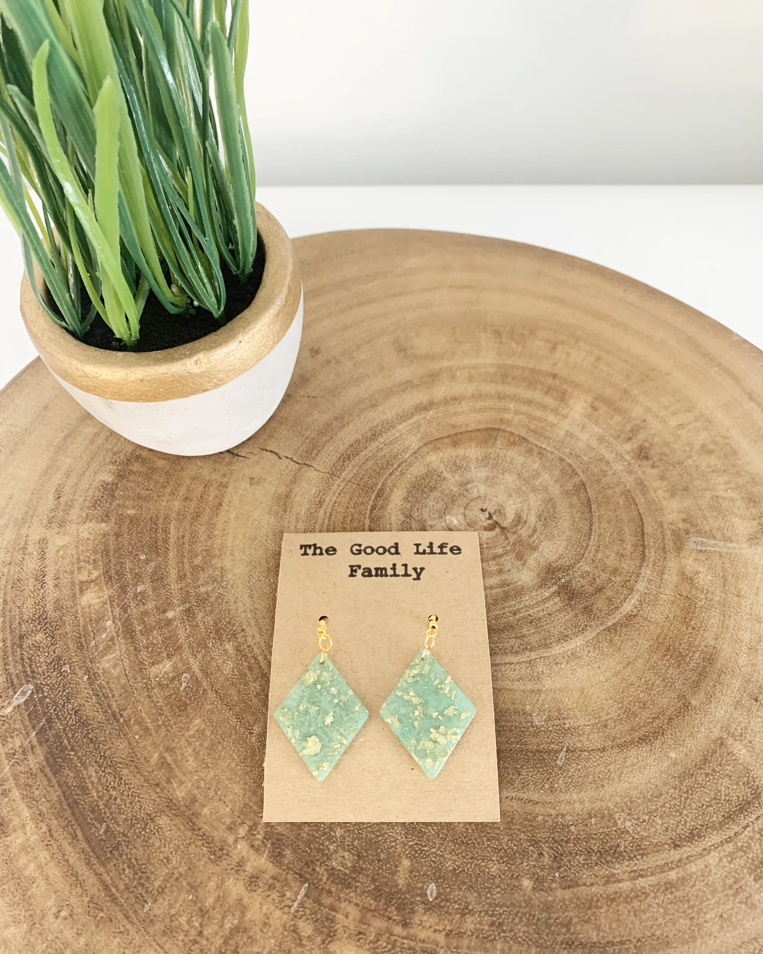 Turquoise/Gold Triangle Resin Earrings