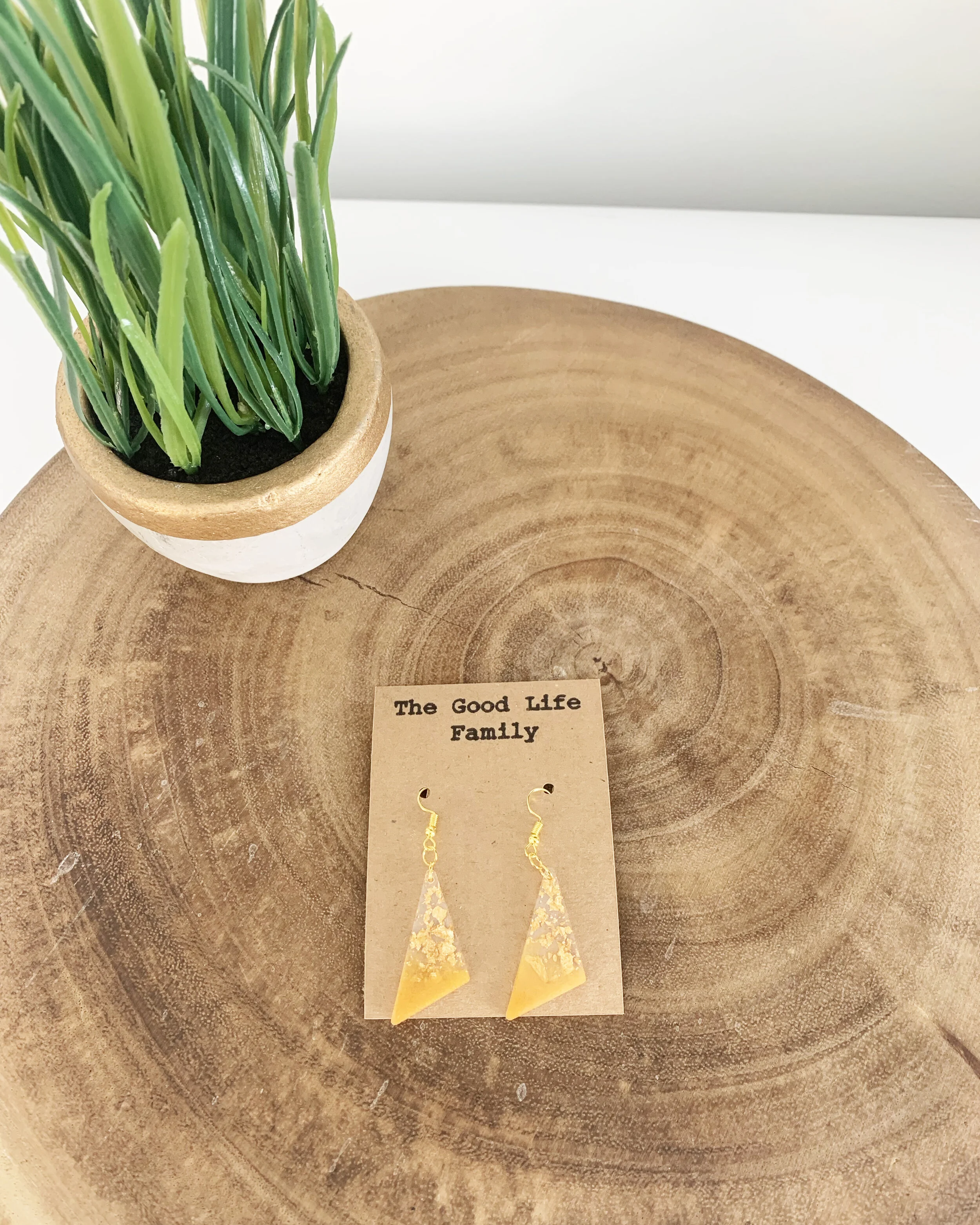 Amber/Gold Triangle Resin Earrings