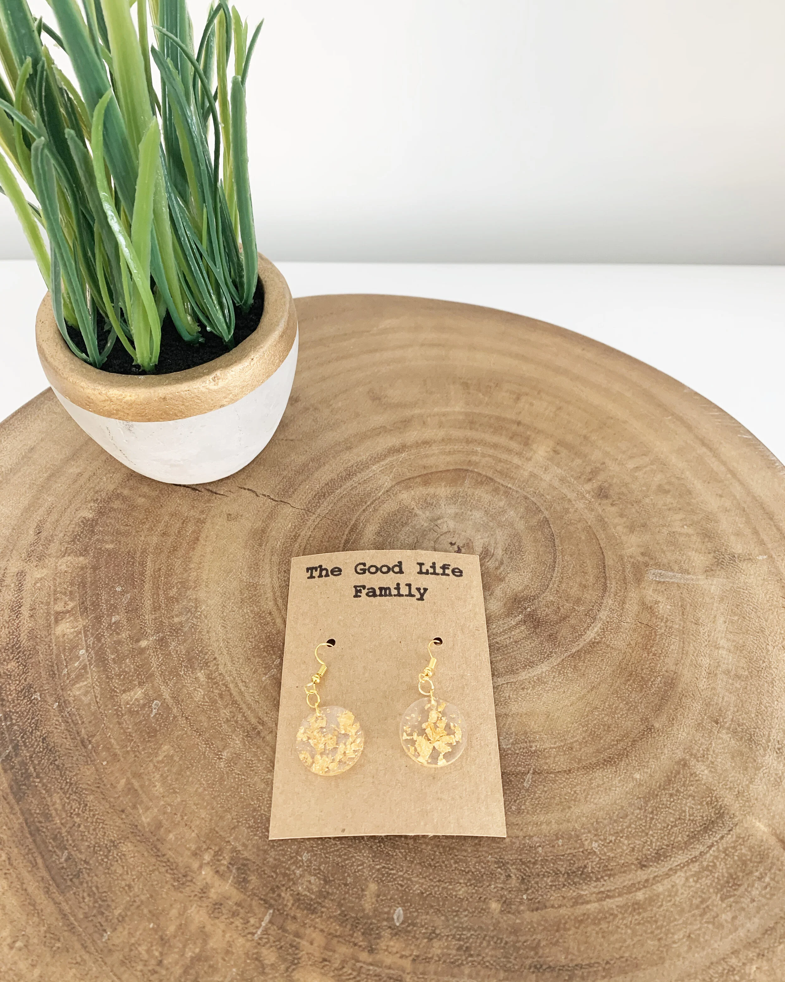 Gold Round Resin Earrings