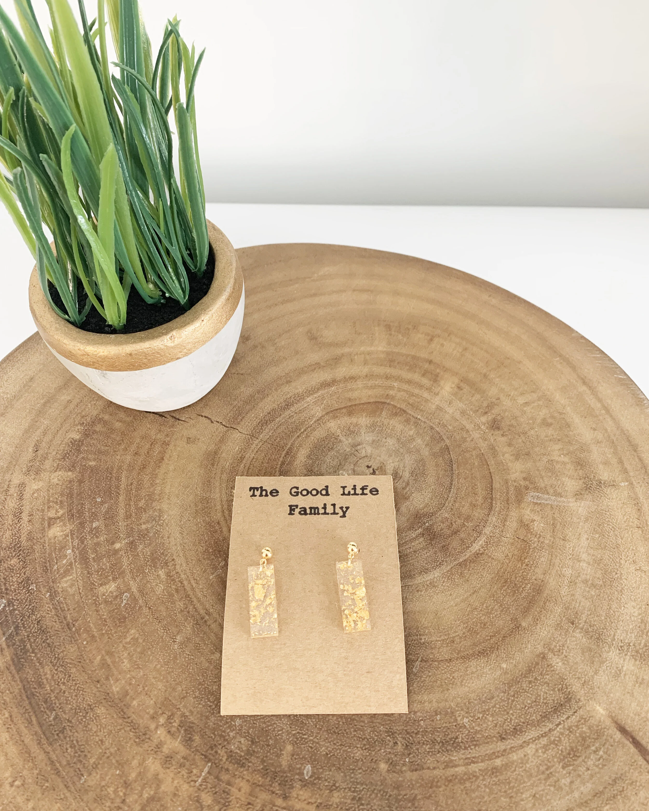 Gold Rectangle Resin Earrings