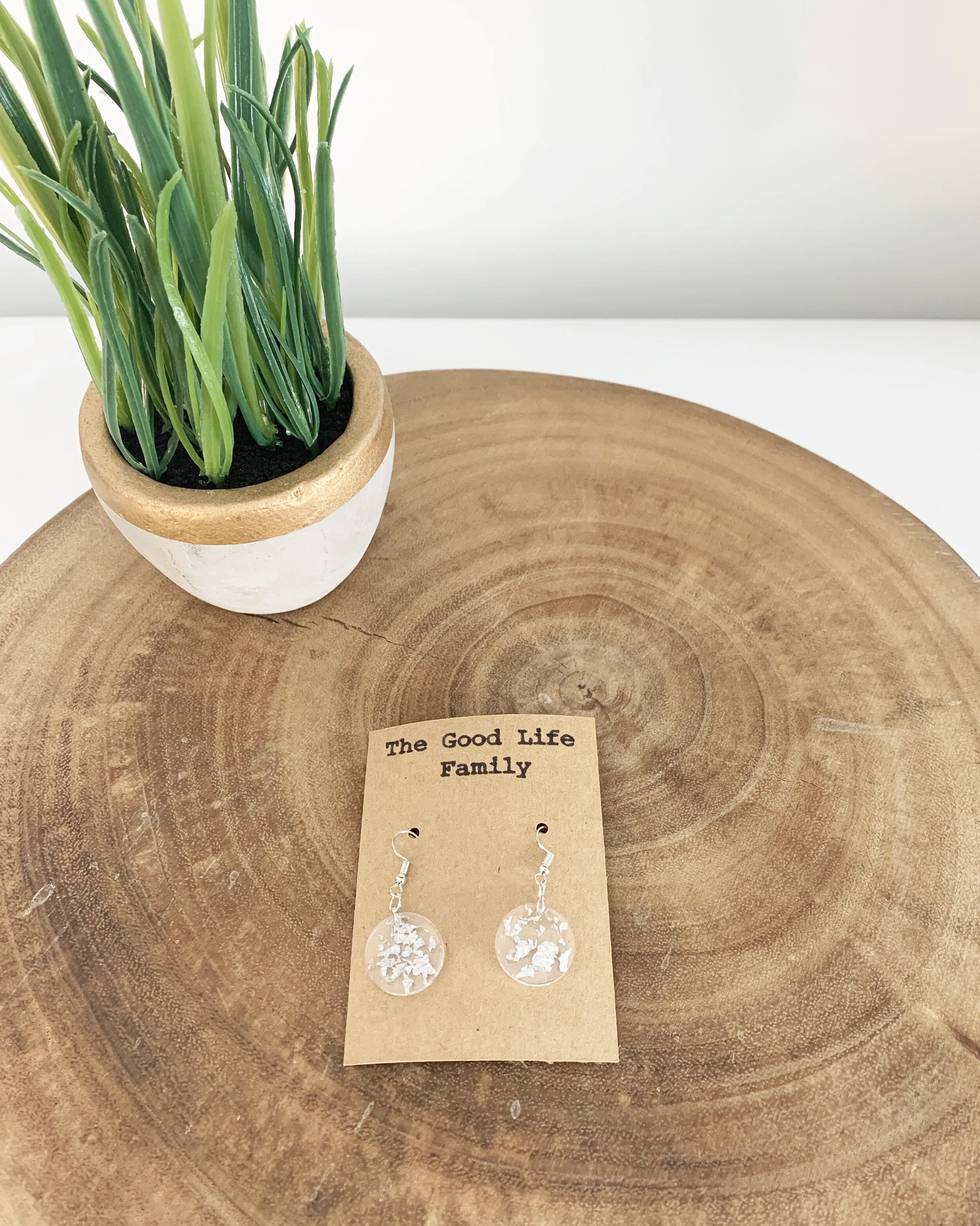 Silver Round Resin Earrings
