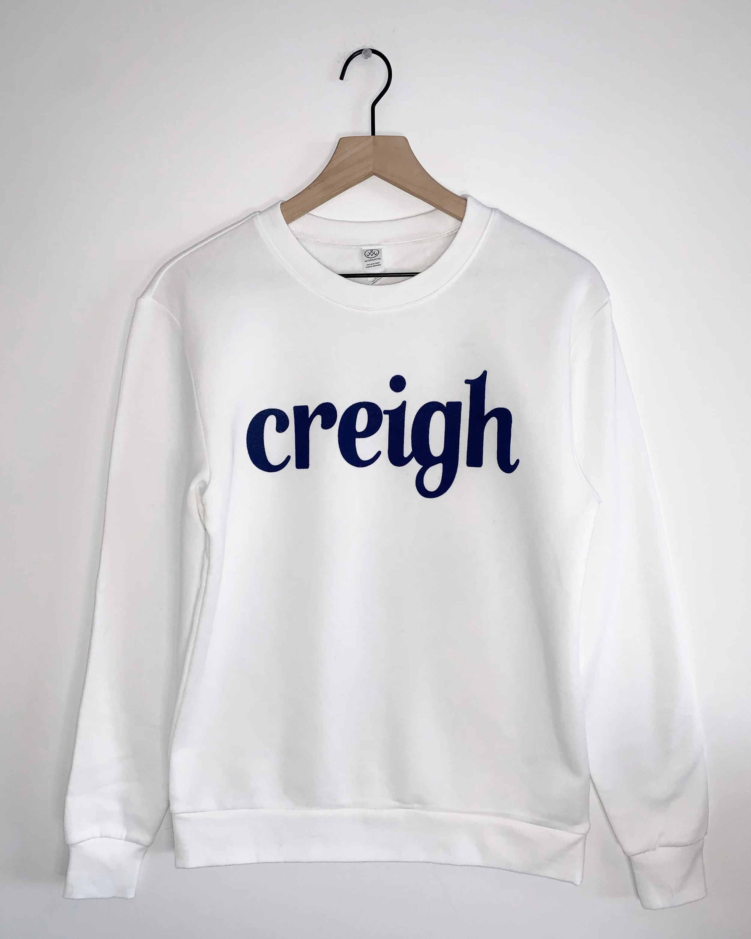 White CREIGH on our new favorite sweatshirt
