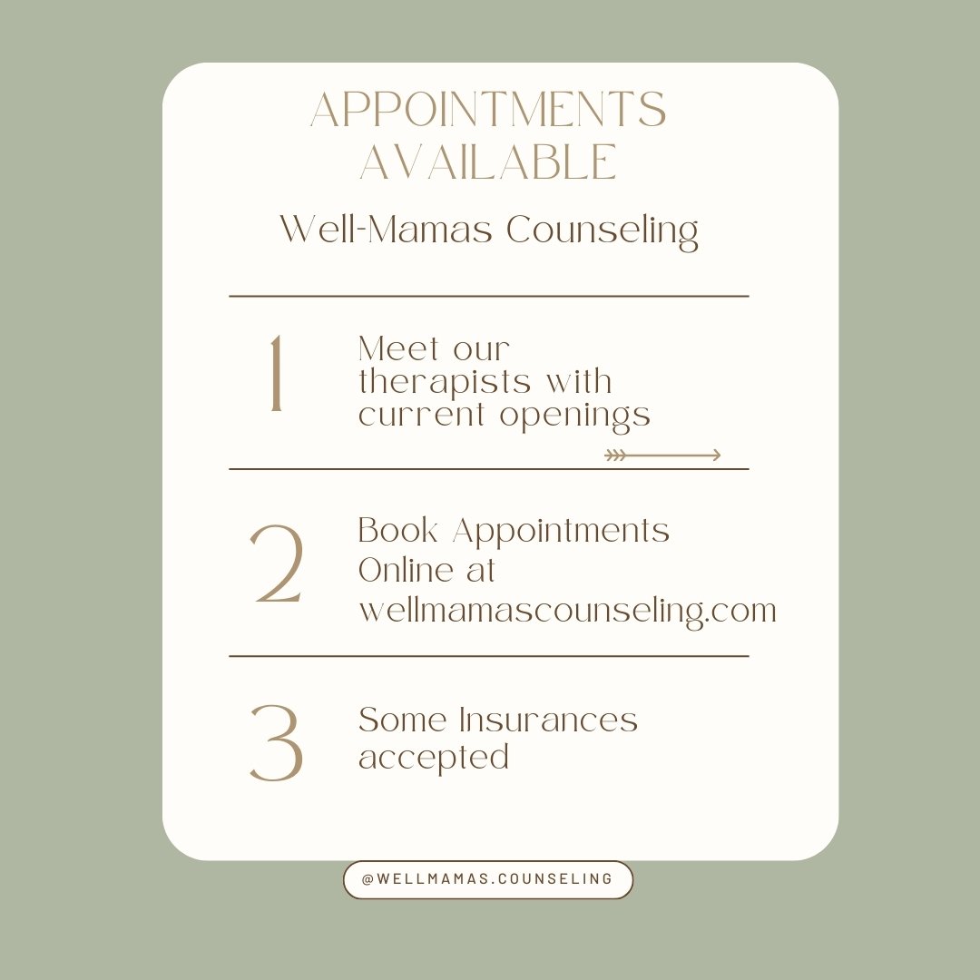 We have immediate openings at Well-Mamas Counseling. Get to know our providers by visiting our website! We are accepting new clients in San Diego &amp; throughout California! Our providers are in network with Cigna, Aetna, Blue Shield of California, 