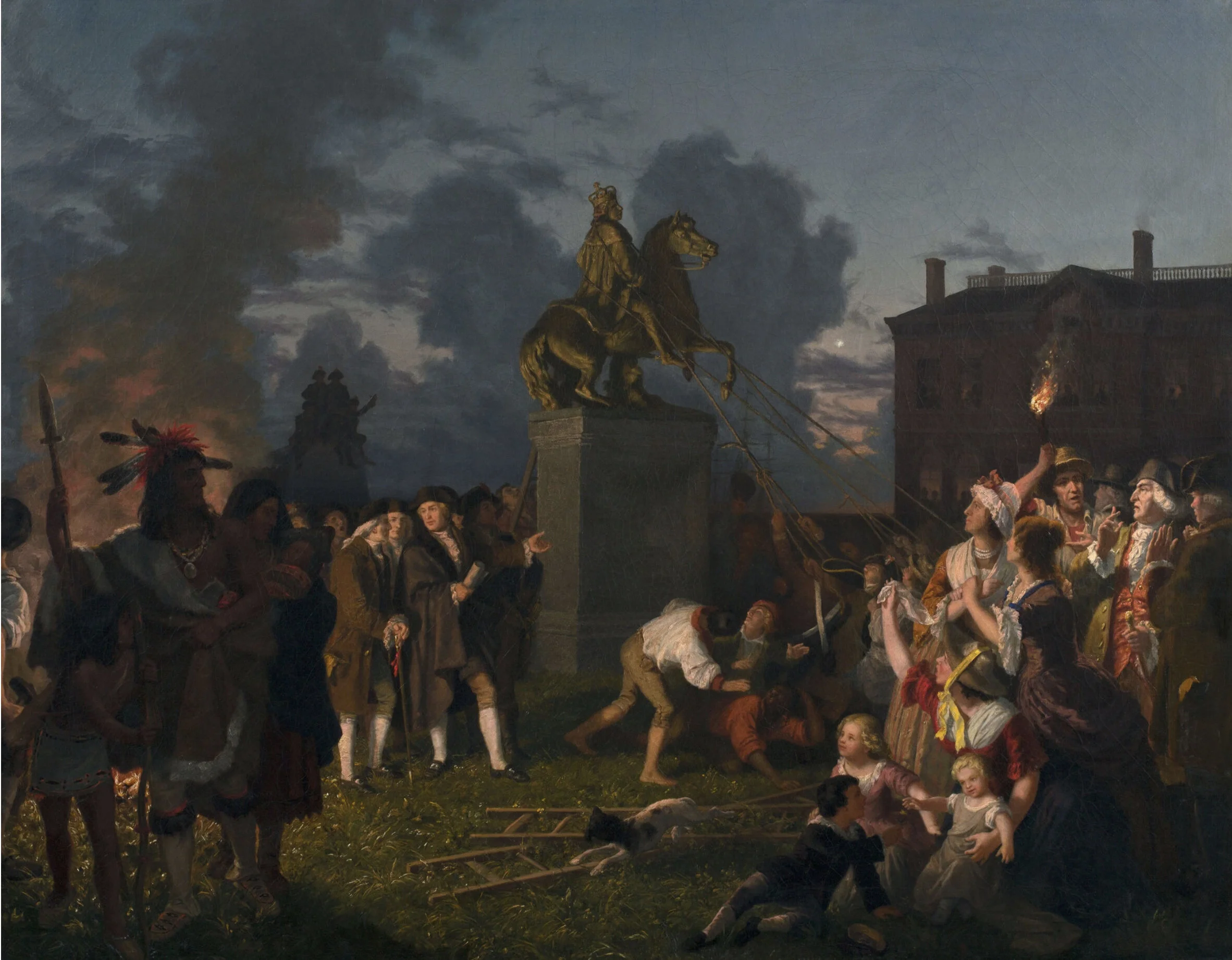 Johannes Adam Simon Oertel, Pulling Down the Statue Of King George III, New York City, 1852-53, Oil on canvas, 32 x 41 ¼  inches, Collection of The New-York Historical Society. 