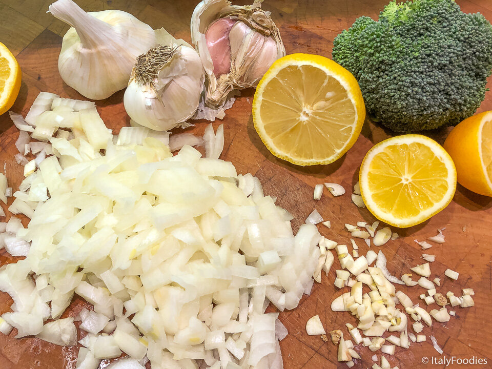 Chop onions and fresh garlic