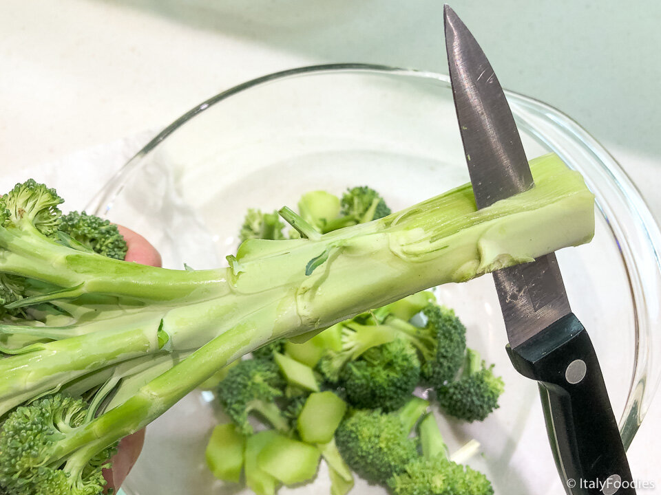 Cut broccoli (and peel stems) and microwave