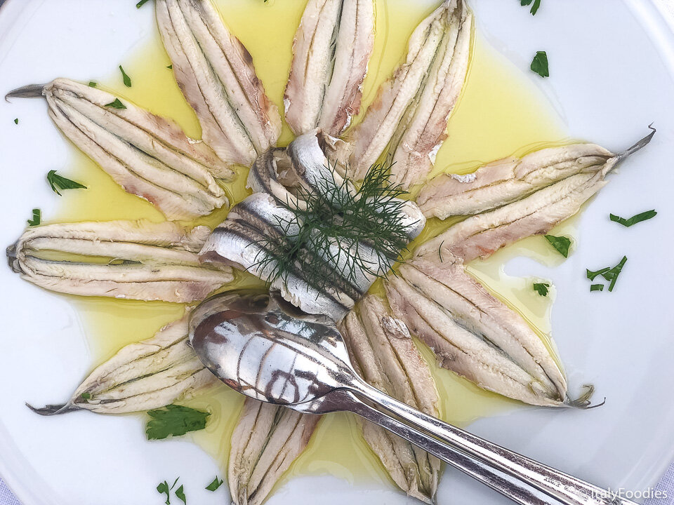 Fresh anchovies in olive oil