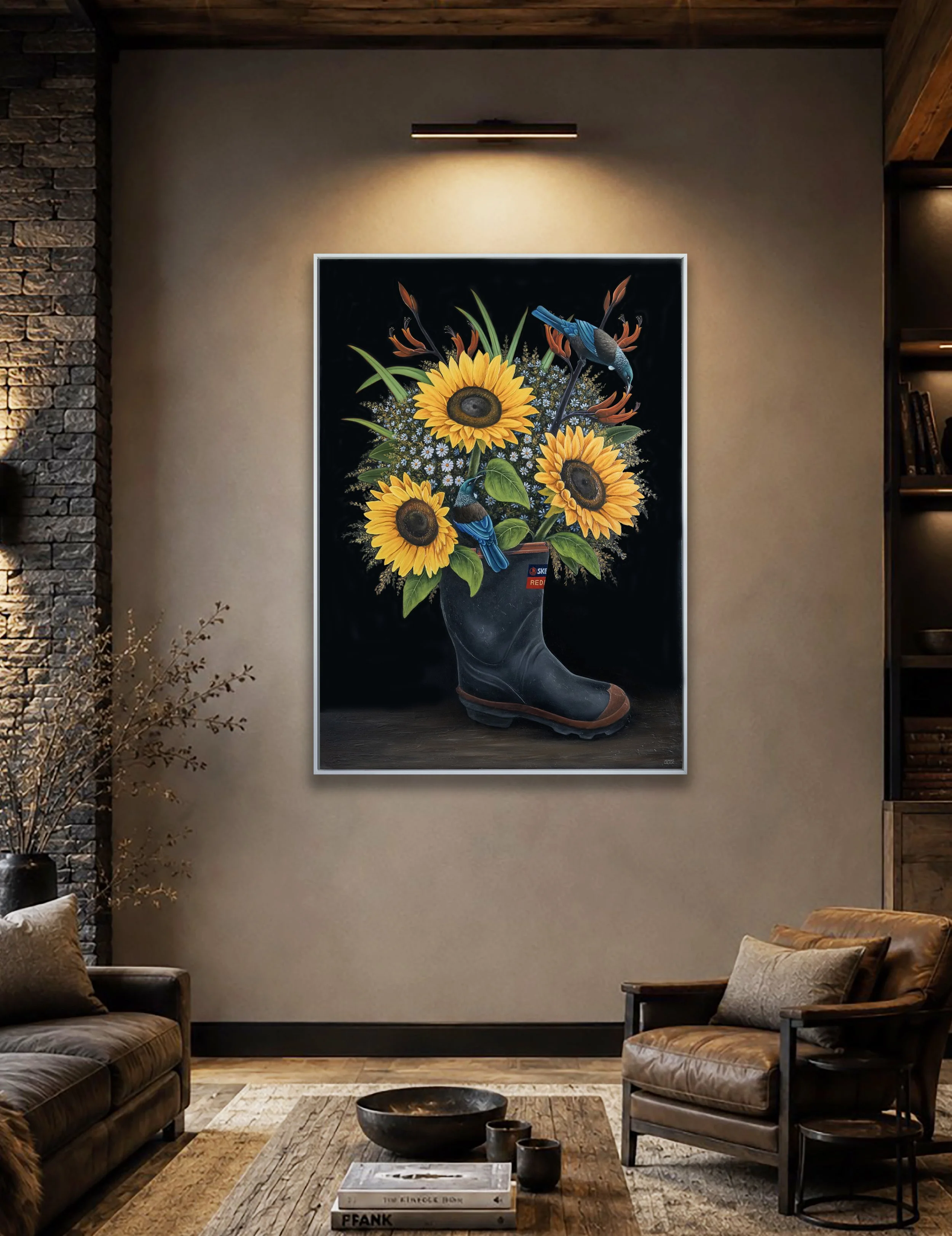 Country Bouquet, an original painting by Shane Walker featuring a rustic bouquet inspired by rural Kiwi life.