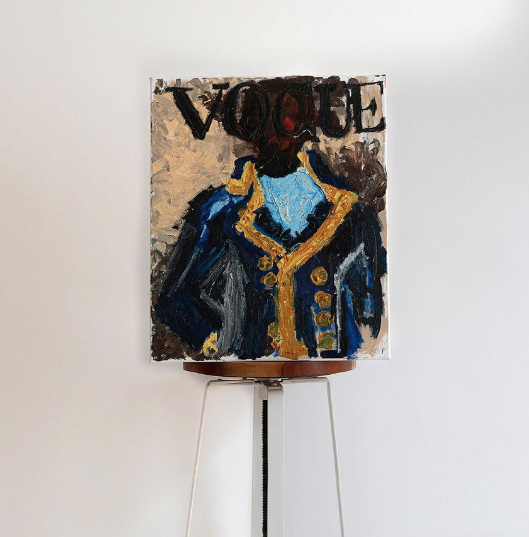 Toussaint Louverture (Vogue), acrylic, oil pastel and coal on canvas, 55 x 46 cm, 2019