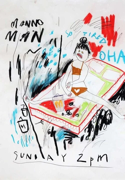 'Sunday', 2019, oil pastels on paper, 59.5 x  84 cm.