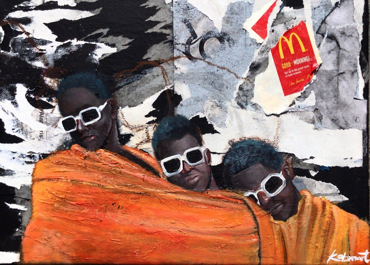 Asiahmah's Boys, Mixed Media with Acrylic and Oil Pastels, 2019.
