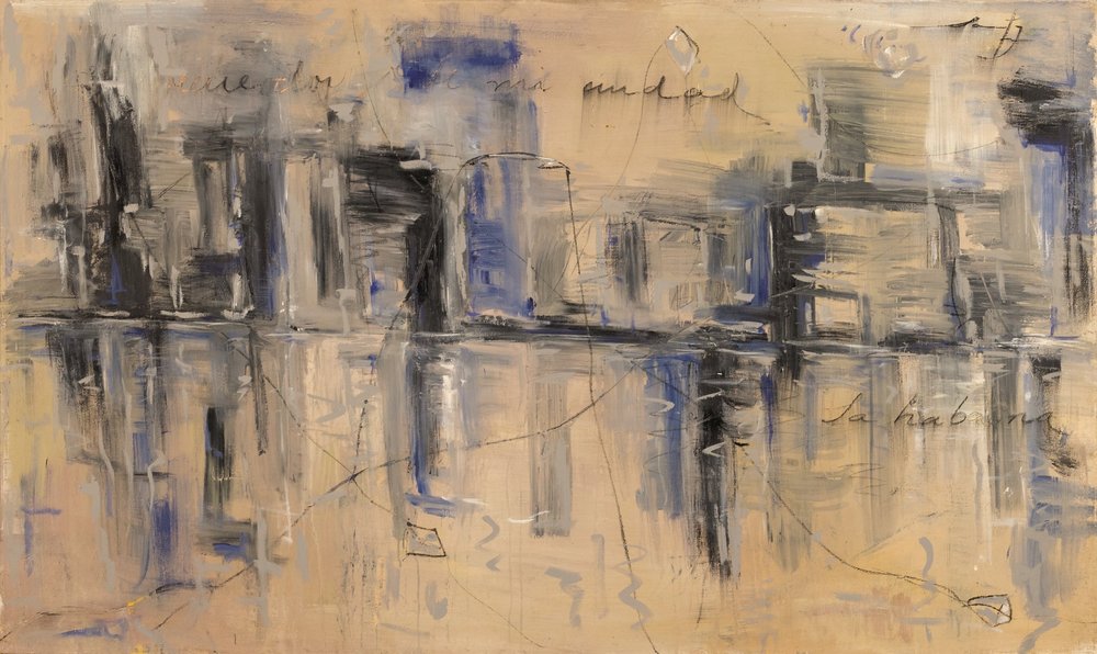 Recuerdos de mi ciudad, 2017. Técnica mixta / lienzo 89 x 149 cm.&nbsp;