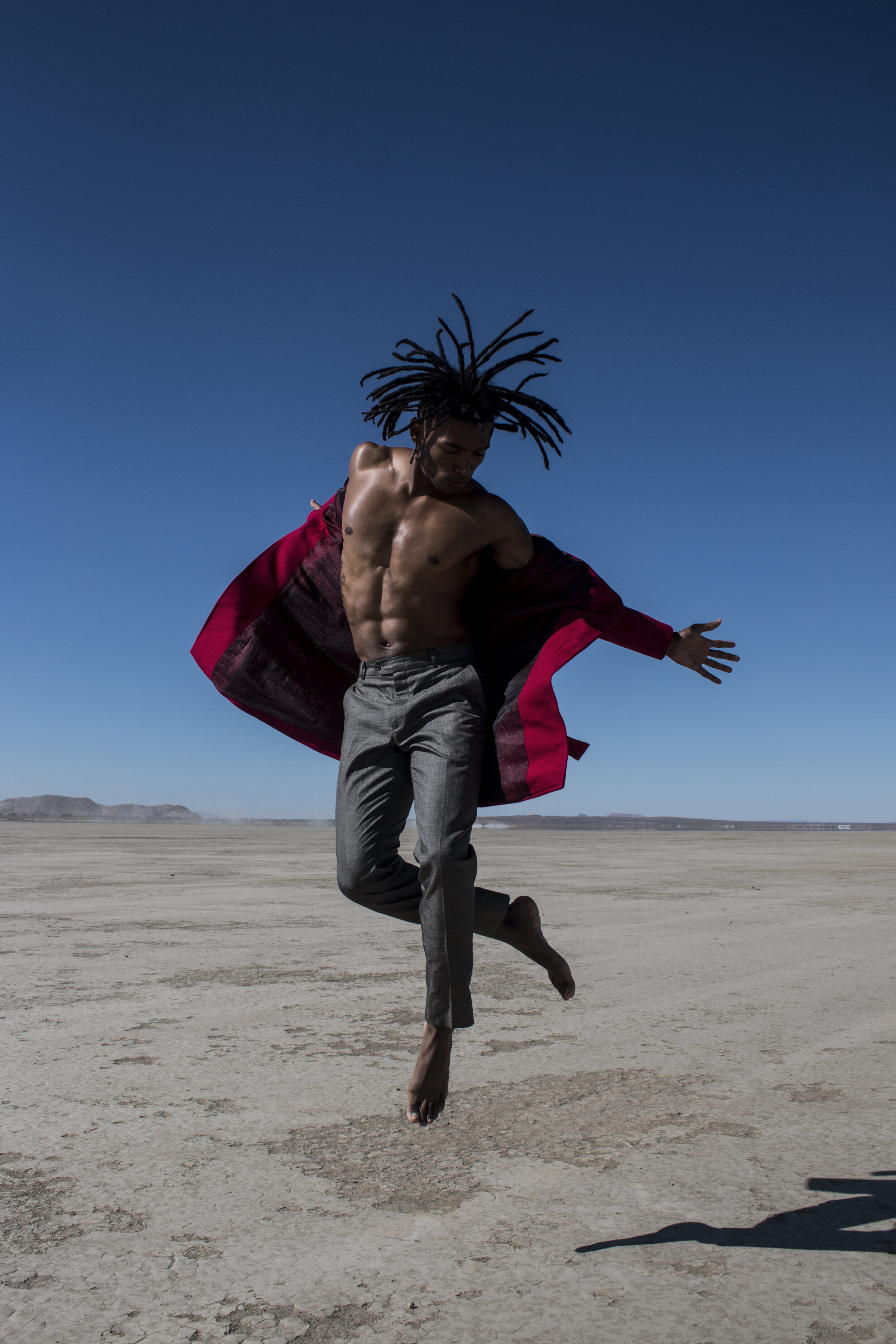 Red coat in desert