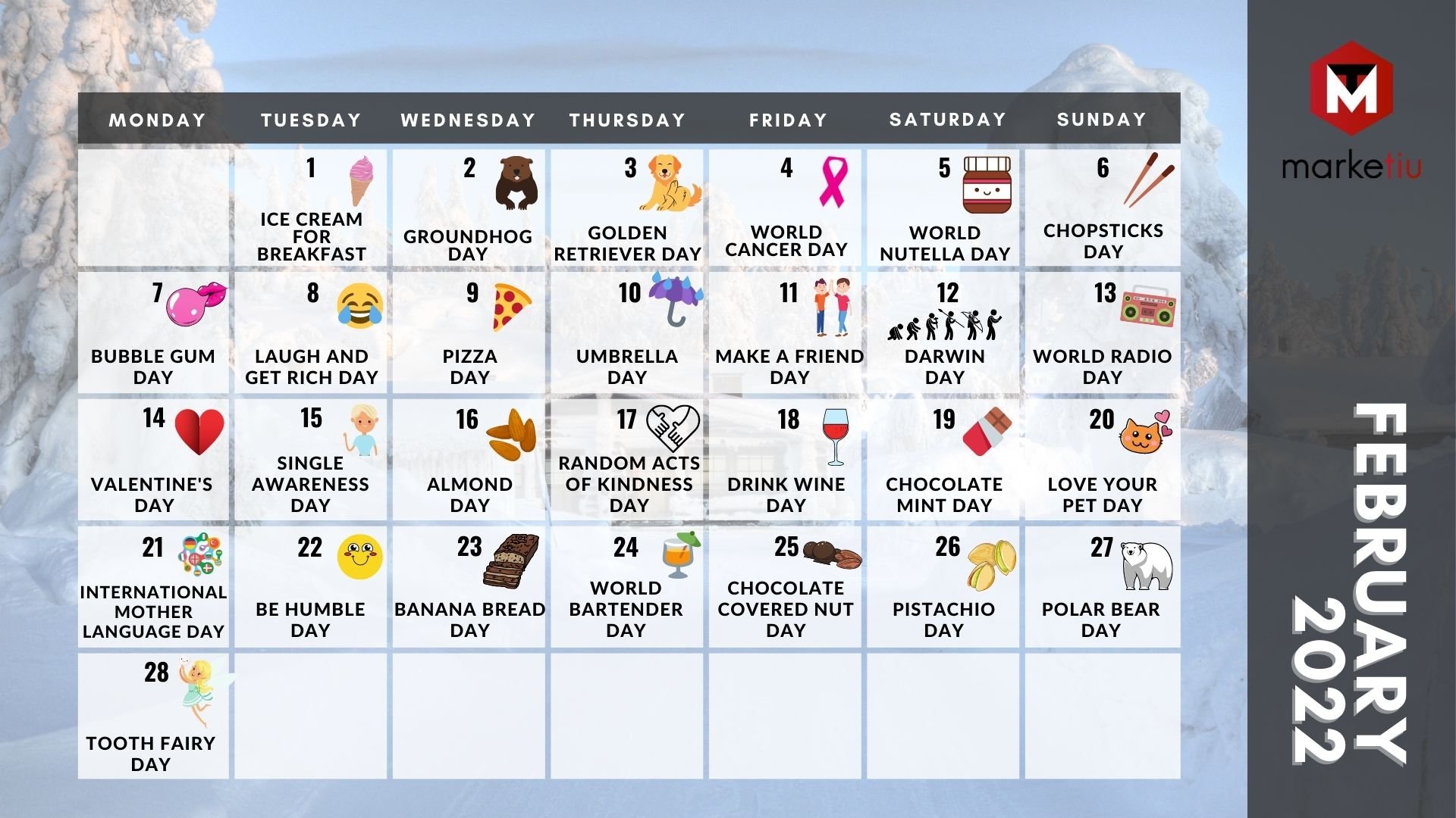 Social Medica Calendar for February 2022 — Marketiu