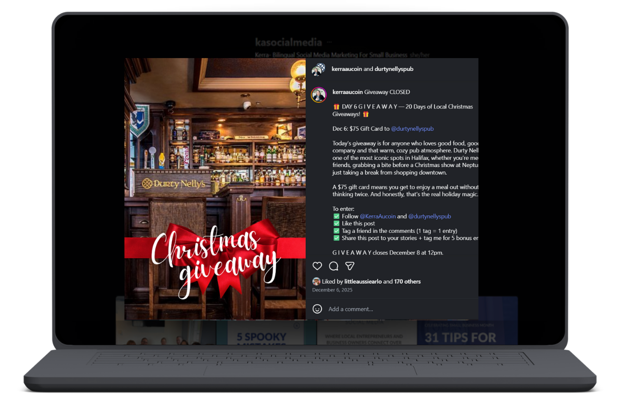 Image of a laptop with an example micro-influencer post on the screen from Kerra Aucoin
