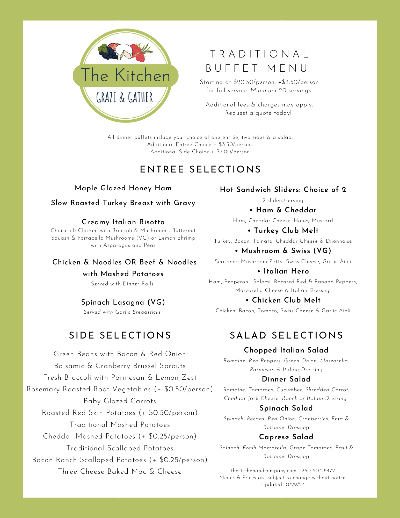 Menu Meat Entrees Entrees & Sides — The Kitchen • Graze & Gather