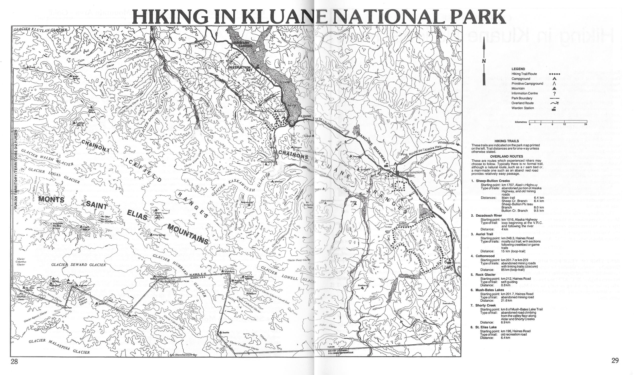 Le plus haut pic du pays, le mont Logan, se cache dans le P.N. Kluane. Glaciers et champs de glace sont aussi de la partie.