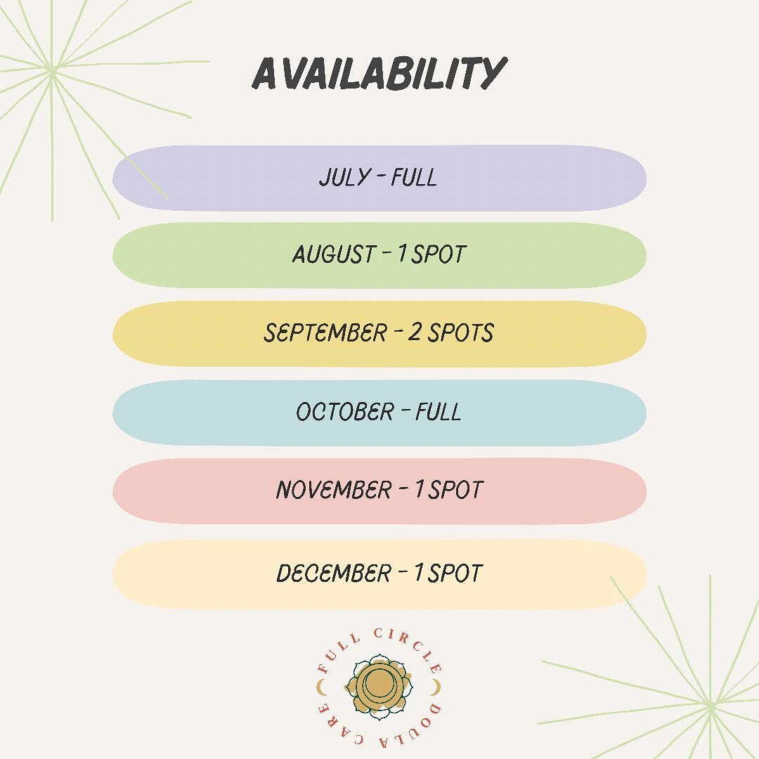✨ AVAILABILITY UPDATE ✨

My calendar is filling up fast! If you&rsquo;re interested in postpartum support, reach out! I&rsquo;d love to hear from you.

If you&rsquo;re interested in birth support, I have a few spots open this fall through @hellotapes