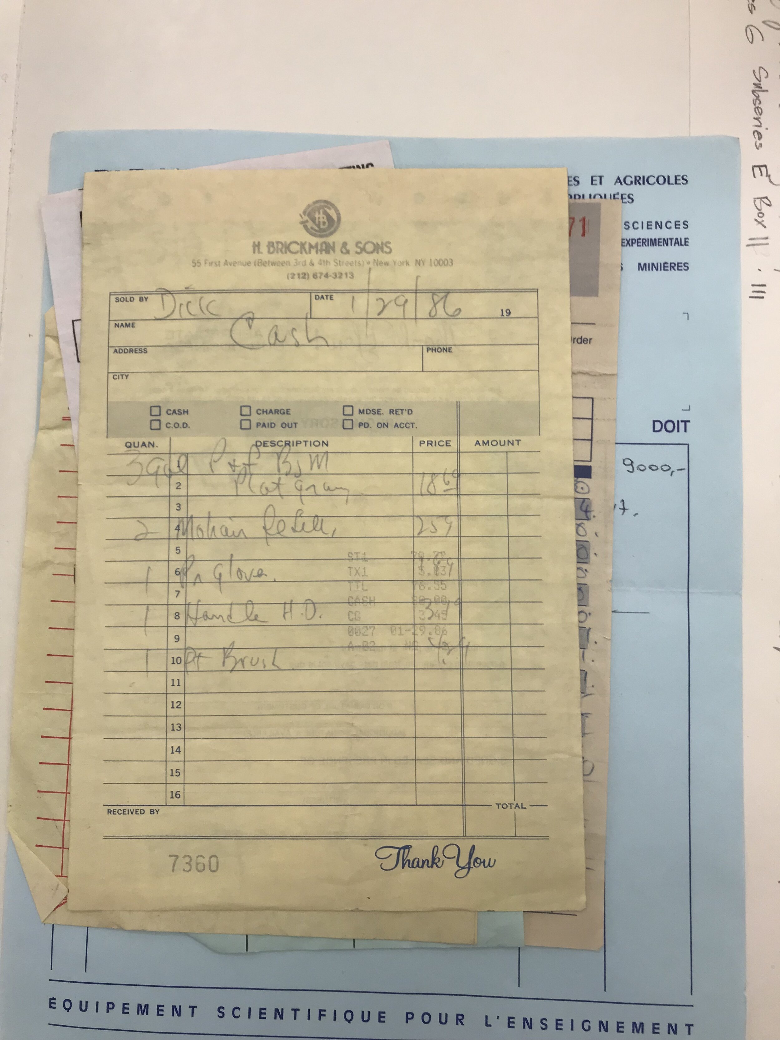  Receipts from hardware stores.  Receipts, 1986, Wojnarowicz Papers, Fales. Series 6E Box 2, Folder 3 