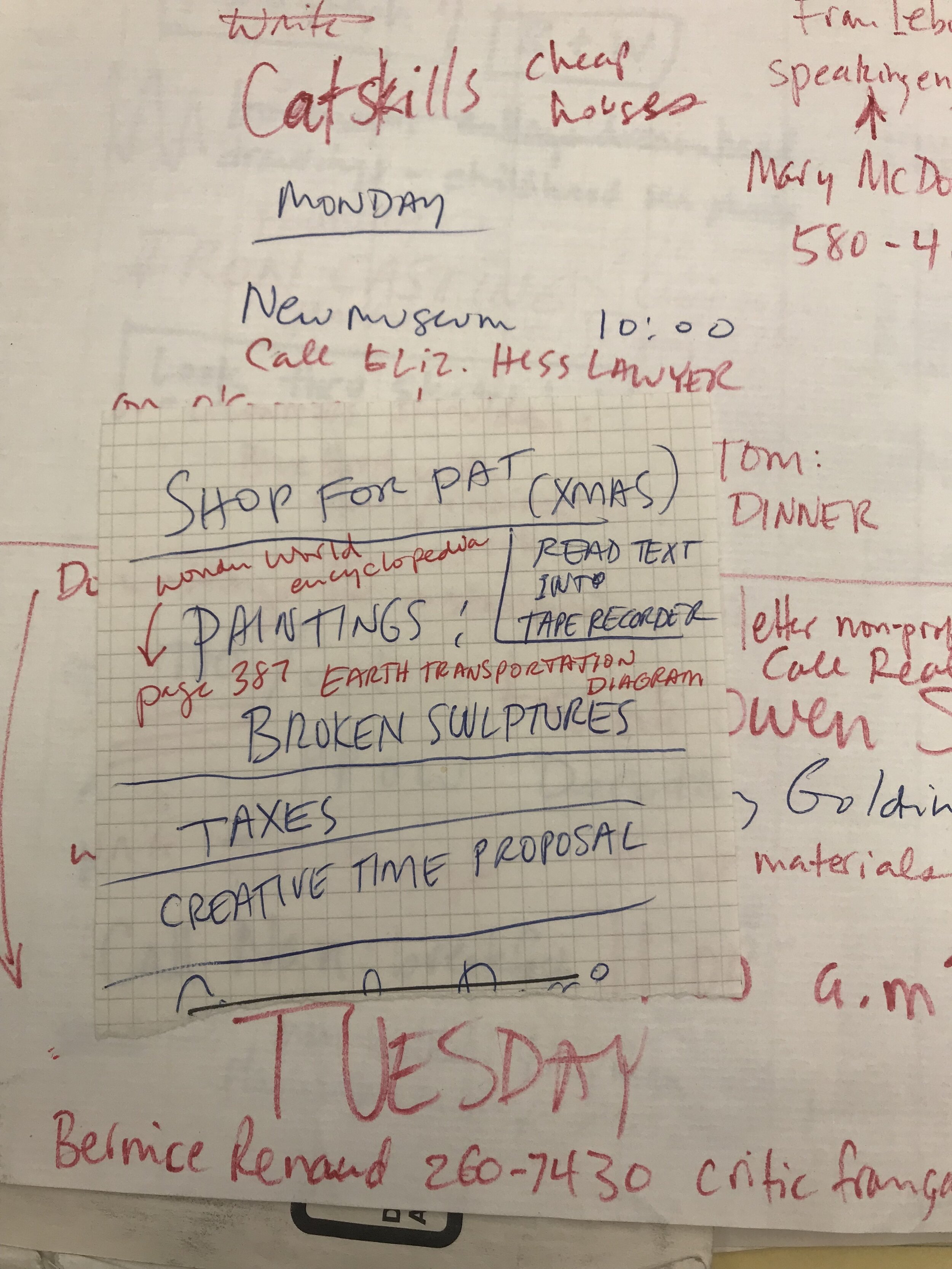  Undated, chaotic to-do lists and sketches. Undated Phone Logs, Wojnarowicz Papers, Fales. Phone logs, Series 4         