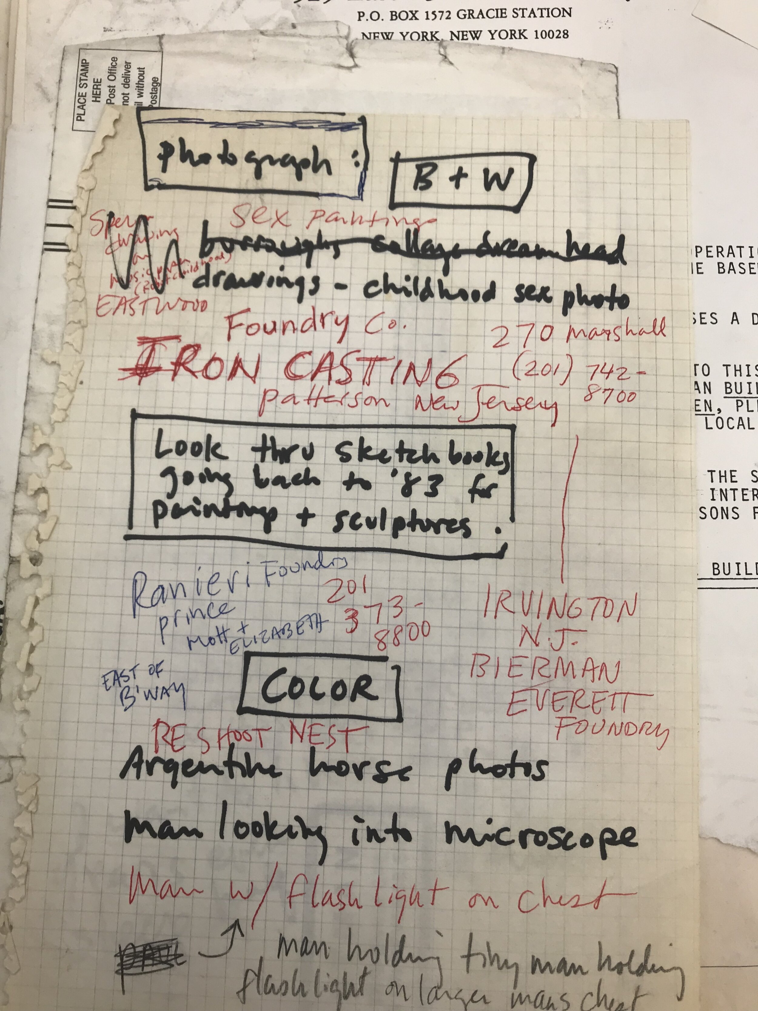  Undated, chaotic to-do lists and sketches. Undated Phone Logs, Wojnarowicz Papers, Fales. Phone logs, Series 4 