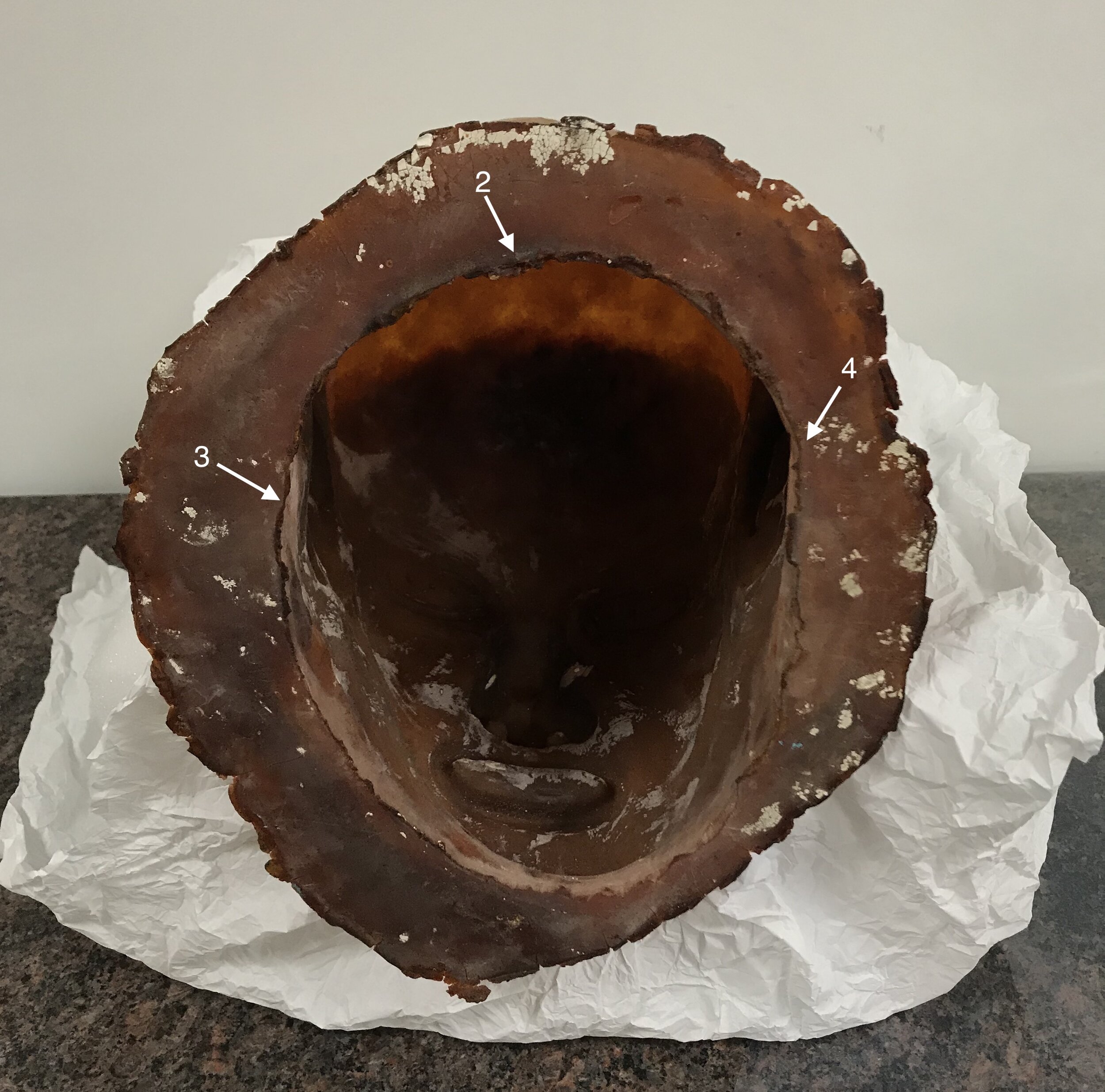  Excess material around interior ring.  Sample 2: crystallized and discolored, but less degradation than sample 1  Sample 3: rubbery and discolored   Sample 4: least degraded and rubbery   
