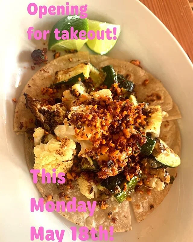 Order via our website for curbside pick-up! Also enjoy our new veggie taco with roasted cauliflower and zucchini with chile aioli and crunchy romesco ! #tacos #burritos #margaritas #mexicanfood