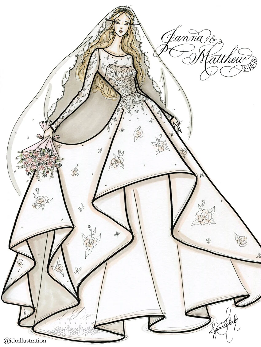 Custom Wedding Gown Portrait Illustrations  I Do Illustration