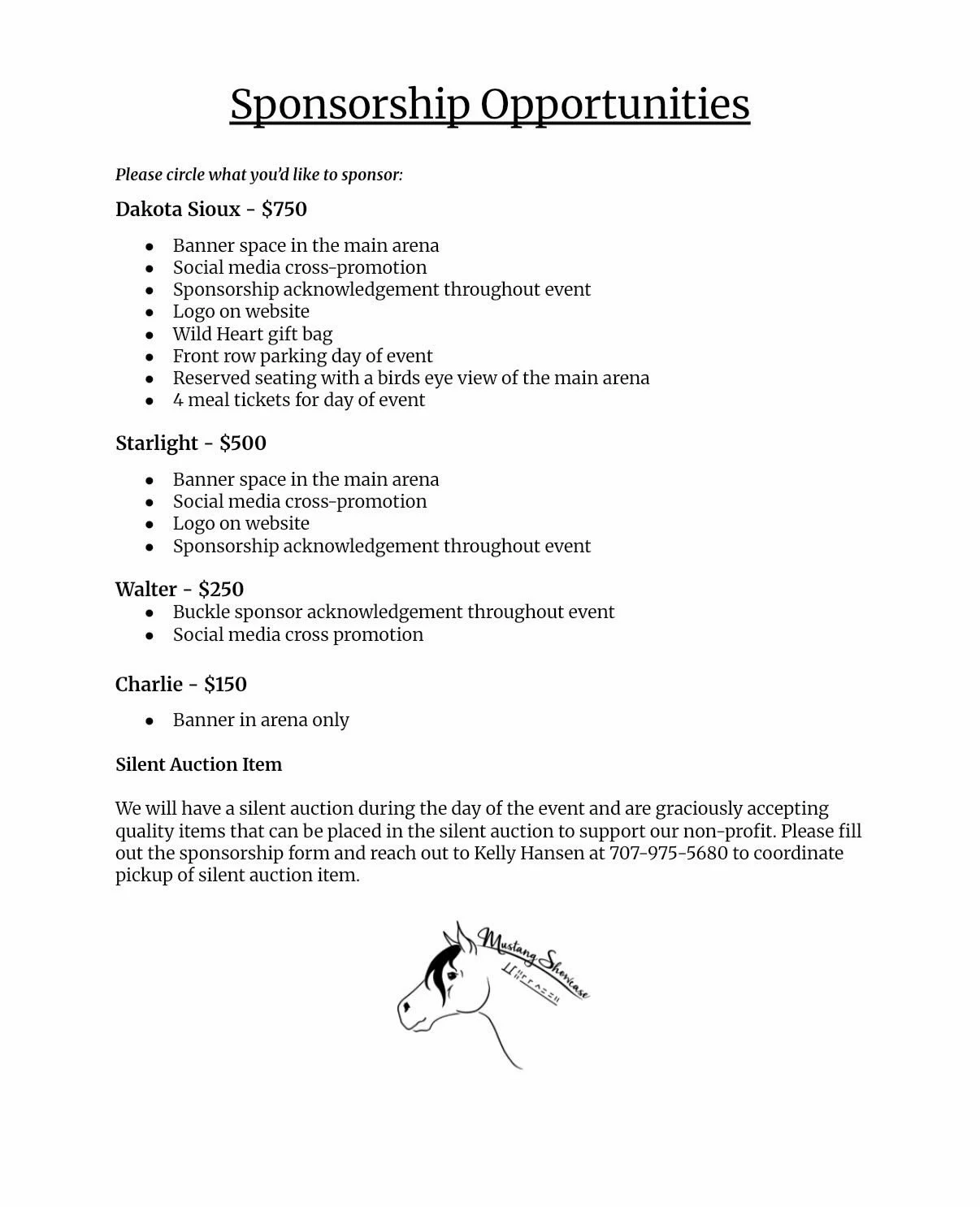 Yeeehaw!!! Our biggest fundraiser of the year is almost here! We are looking for sponsorships and silent auction items for our 6th annual Mustang Showcase to be held at the Russian River Rodeo Grounds on August 1st 2026! 
 ✨ This event helps us take 