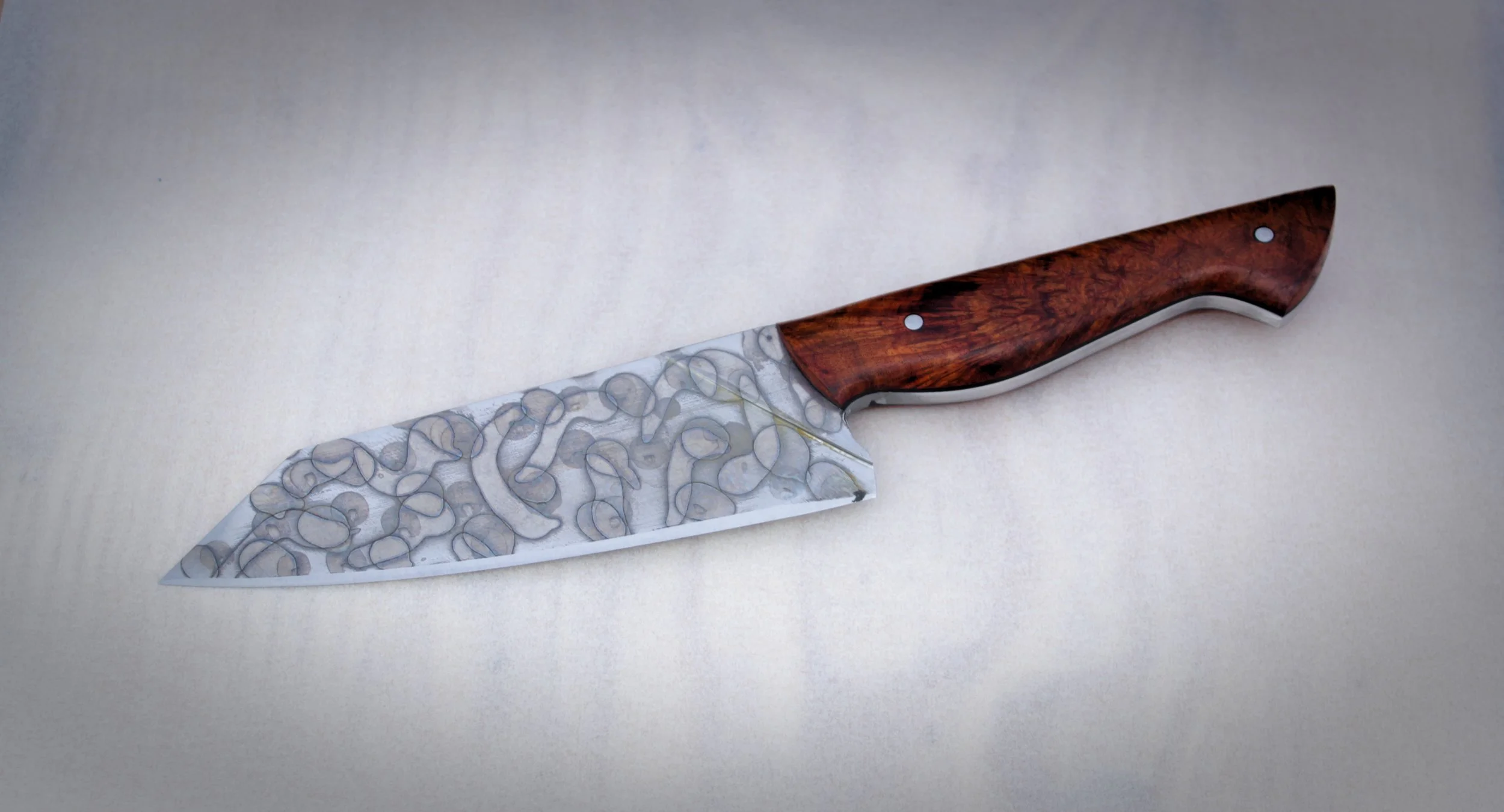 7” Handmade Chef Knife – 80crv2 Carbon Steel with  Bloodwood burl handle