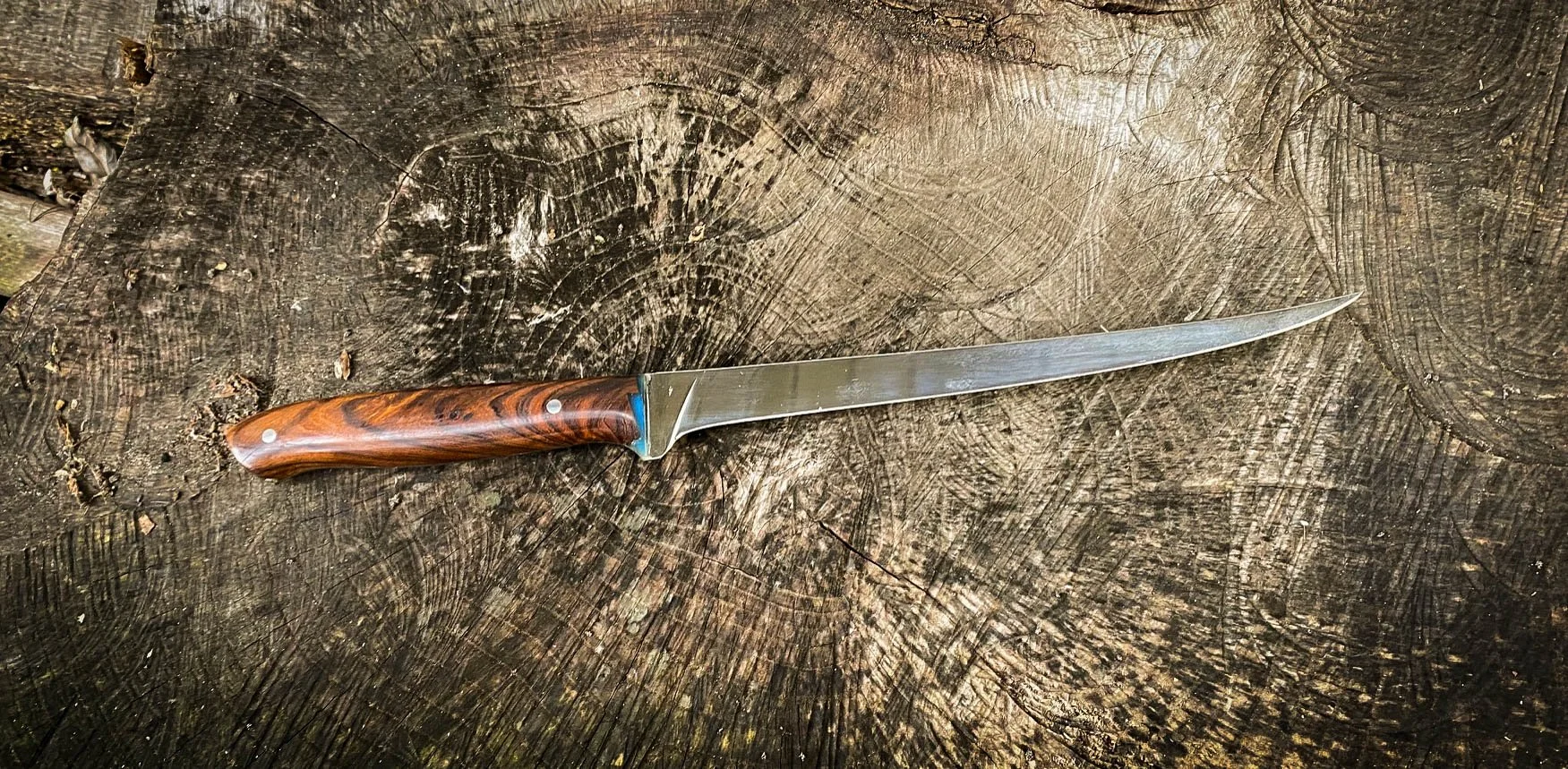 Stainless Leech lake fillet knife, w/desert ironwood cast handle