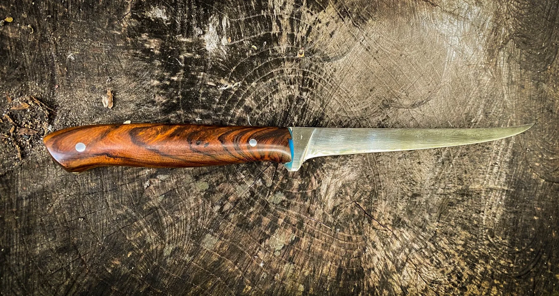 Stainless Leech lake fillet knife, w/desert ironwood cast handle