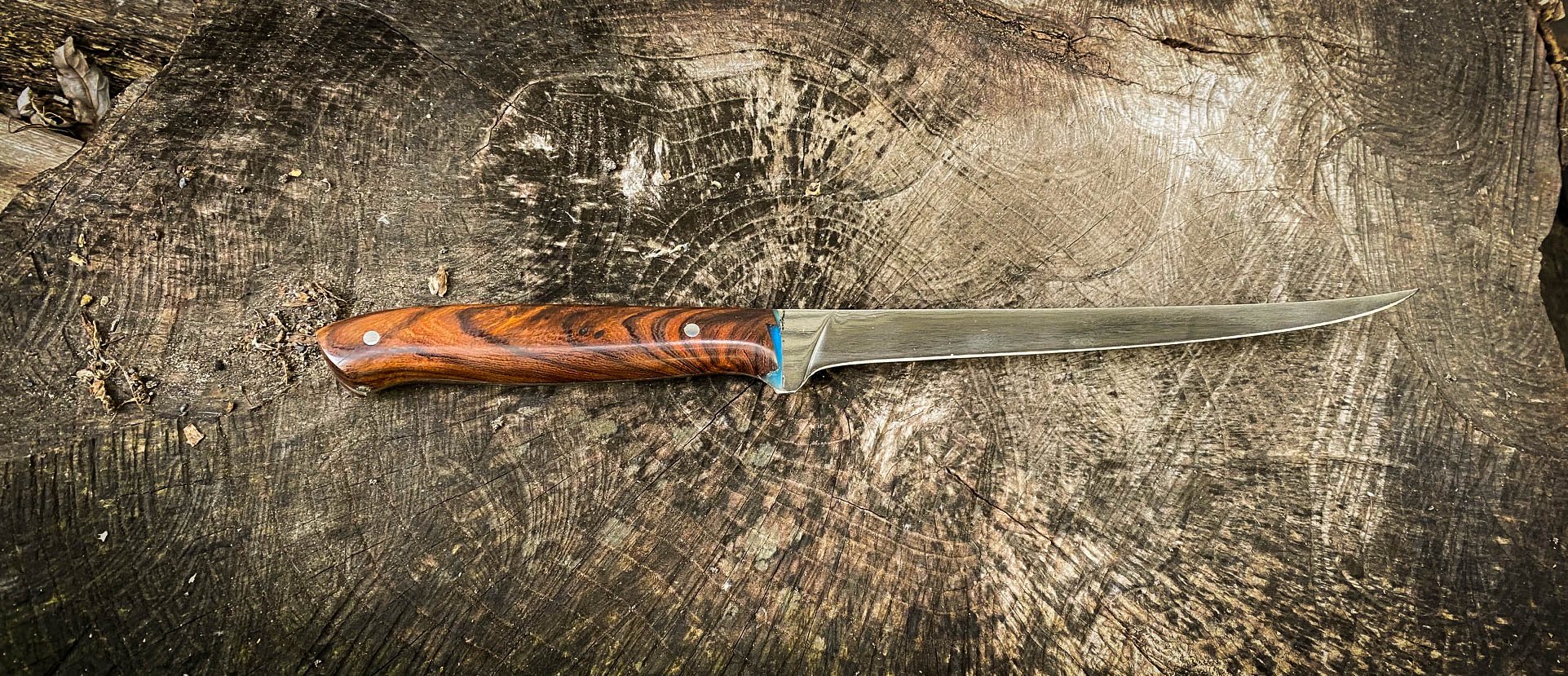 Stainless Leech lake fillet knife, w/desert ironwood cast handle —