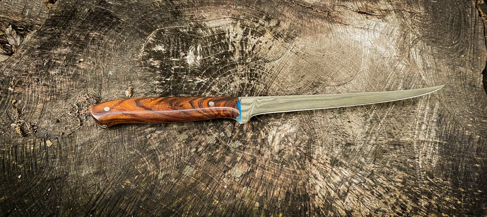 Stainless Leech lake fillet knife, w/desert ironwood cast handle