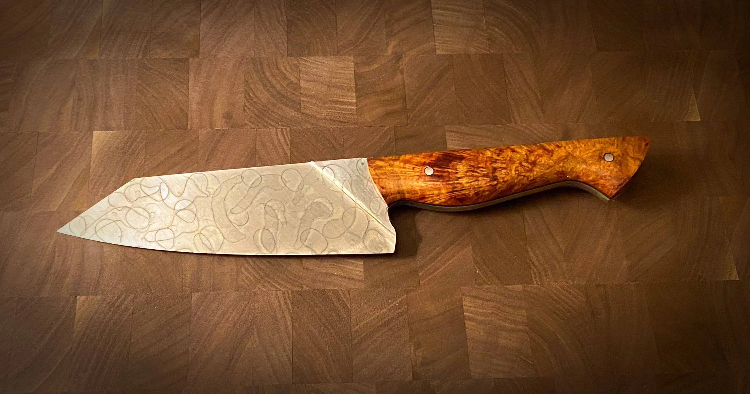 7” Handmade Chef Knife – 80crv2 Carbon Steel with  Bloodwood burl handle