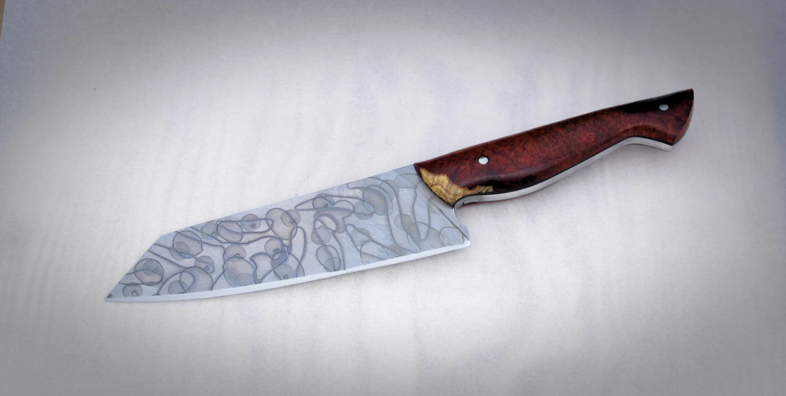 7” Handmade Chef Knife – 80crv2 Carbon Steel with  Bloodwood burl handle